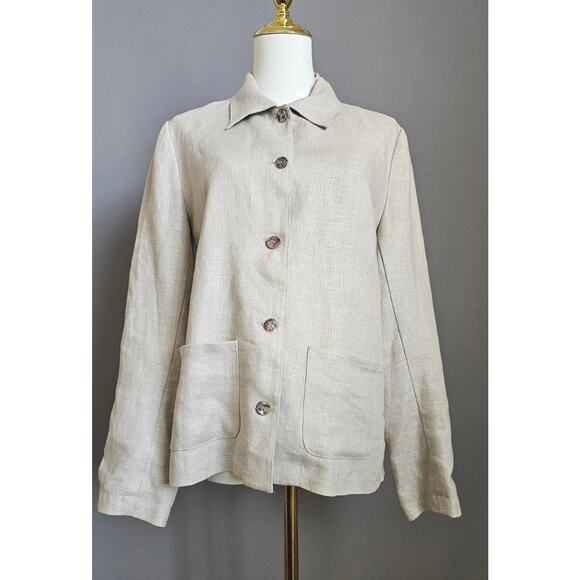 worlds apart Jackets & Blazers - Worlds Apart Vintage Sz M Linen Lightweight Coat Abolone Buttons Old Money